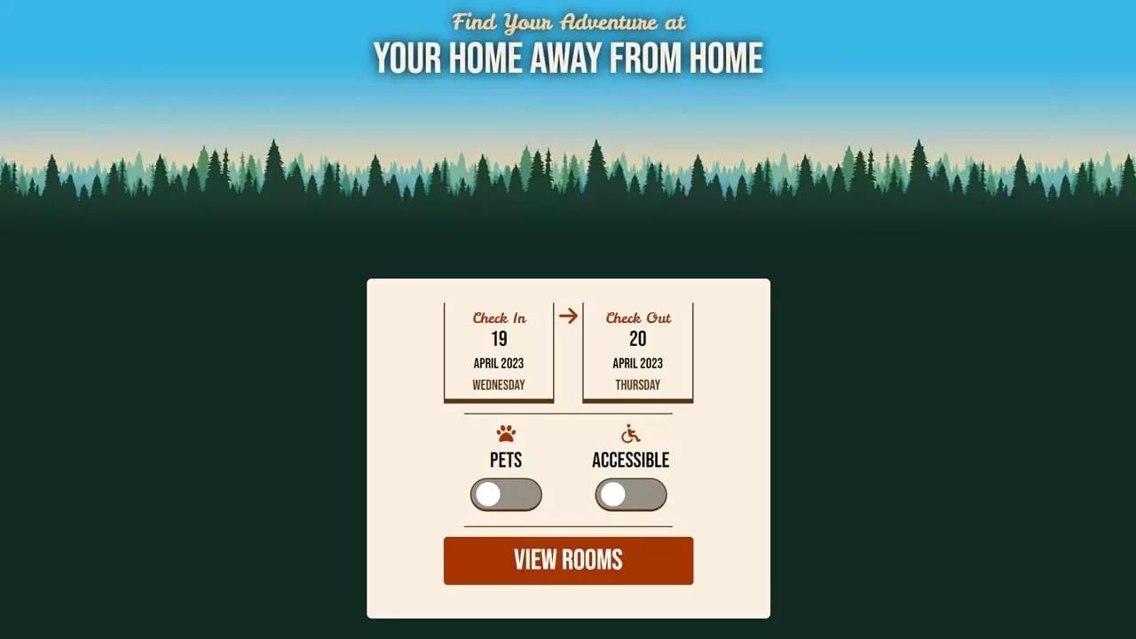 Screenshot of Big Bird Inn website reservation page